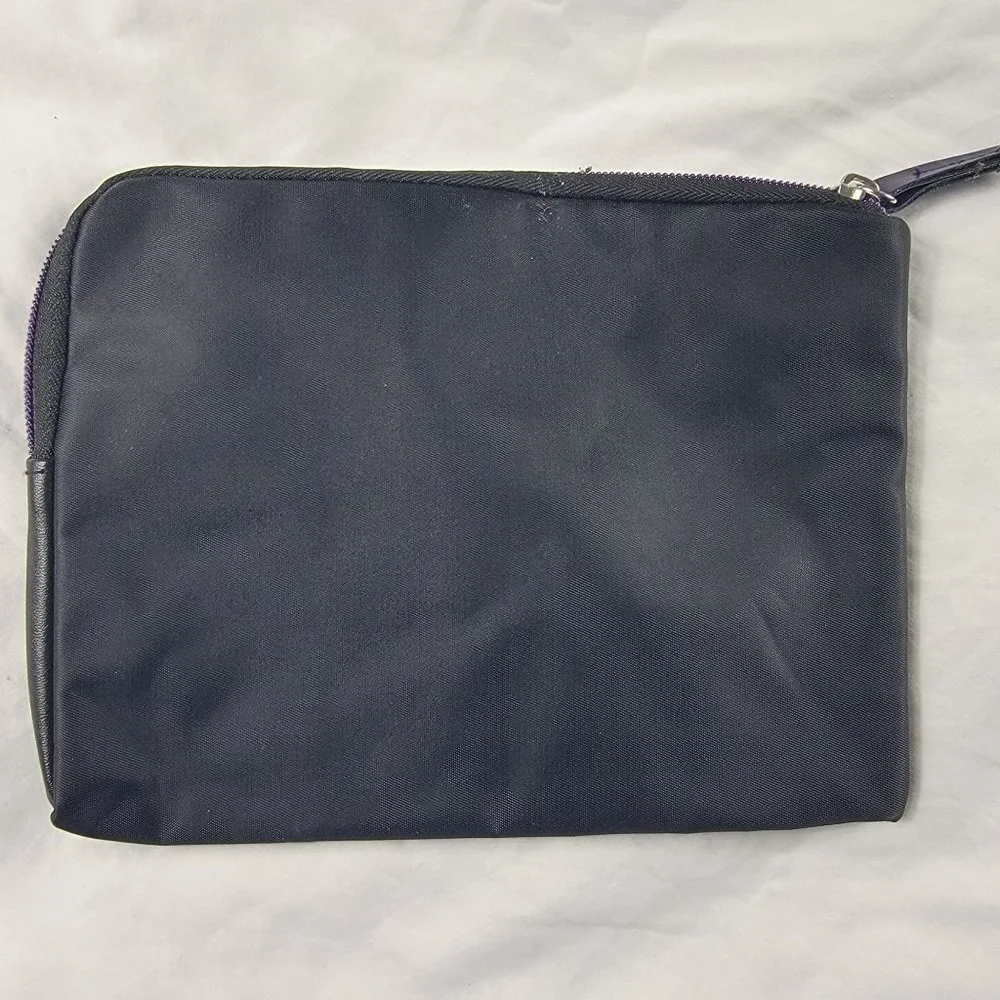 Tumi For Delta Cosmetic Toiletries Travel Zip Pouch Bag Black Purple Lining